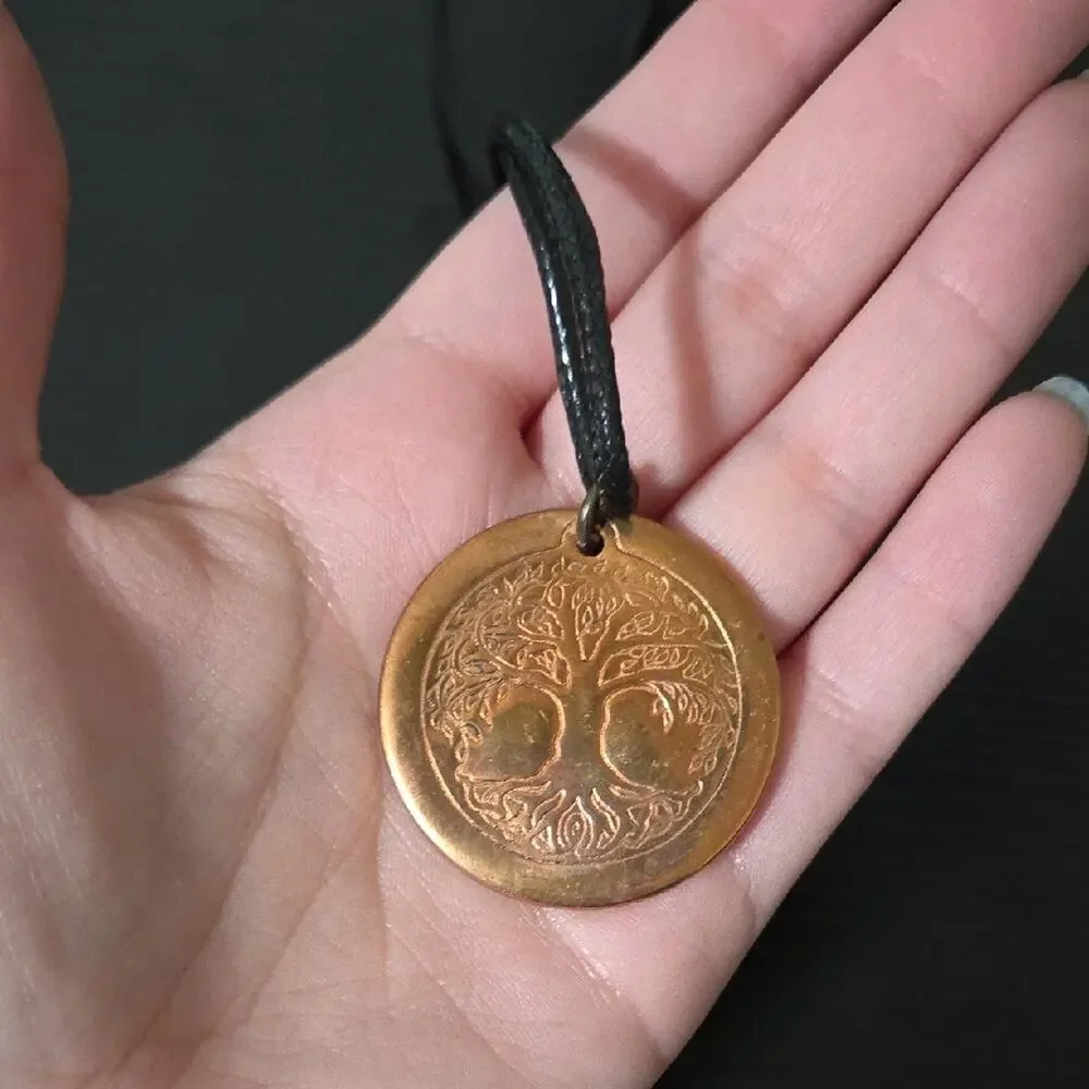 Cooper Round Tree Of Life pendant Solid Copper Cord Necklace